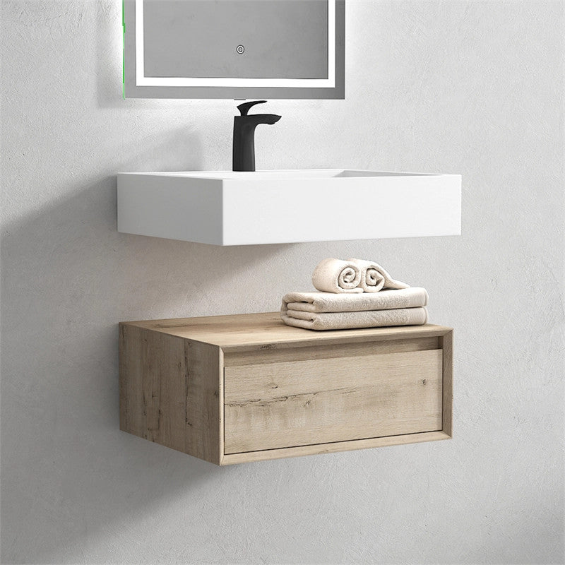Alysa 24'' Floating Vanity, Acrylic Sink, Light White Oak
