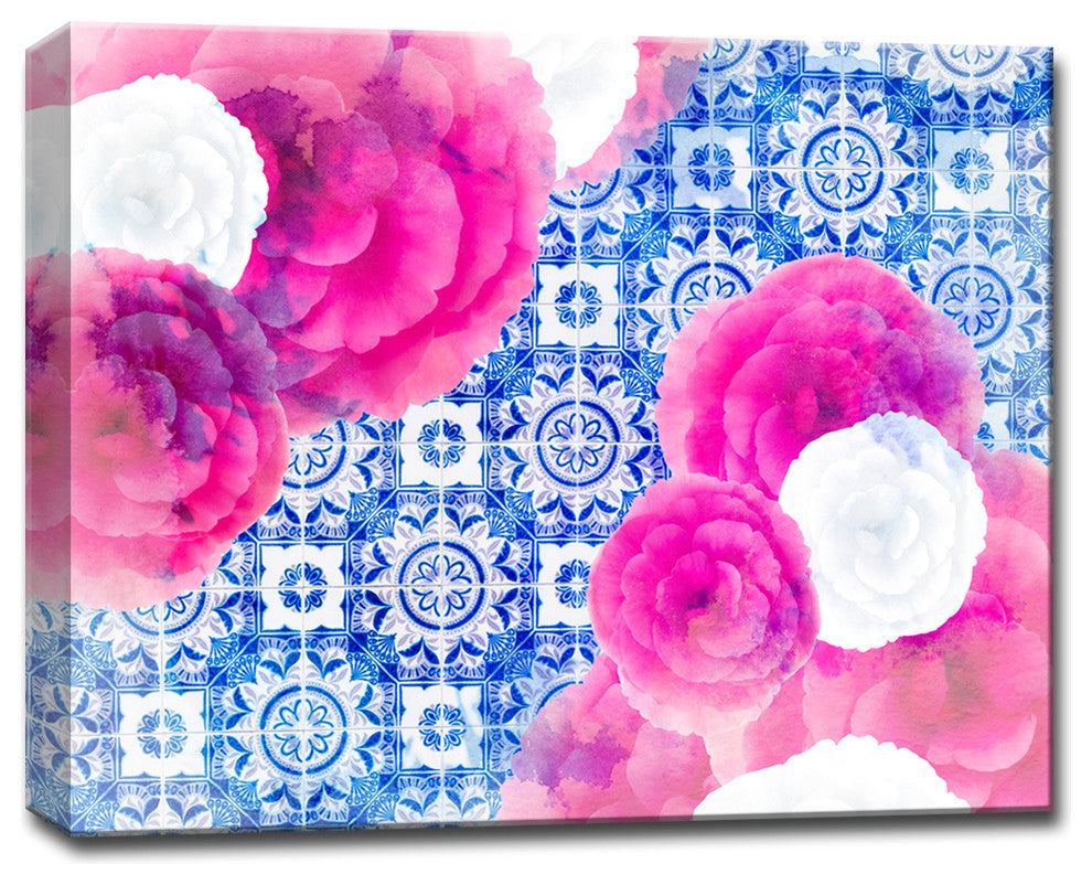 Ready2HangArt ''Tiles and Flowers'' Gallery Wrapped Canvas Art, 16 in.