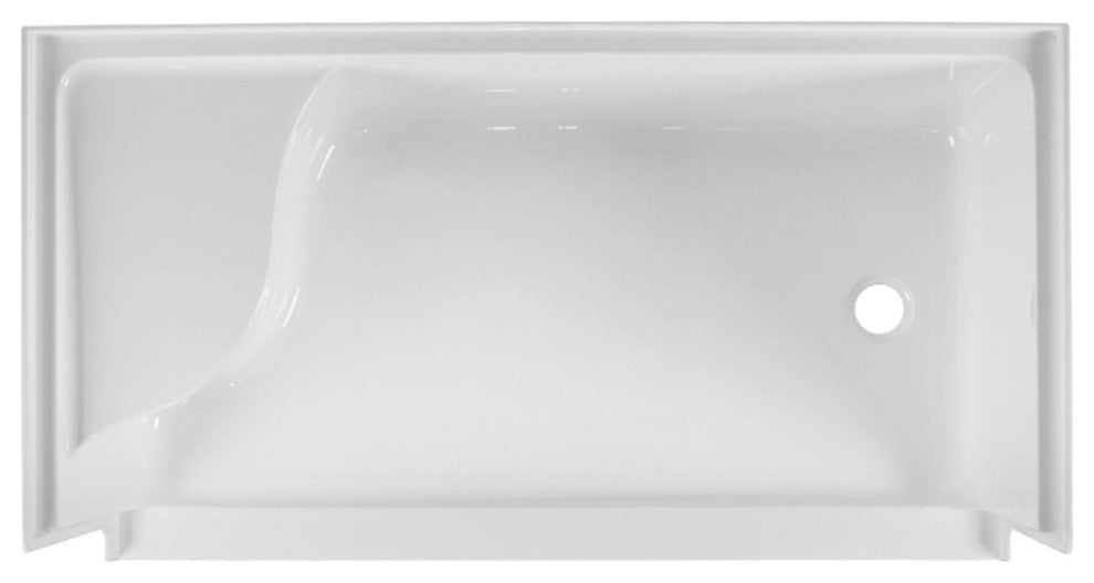 Single Threshold Acrylic Non-Slip Shower Base, Seat 60 x 32, Right Hand Drain