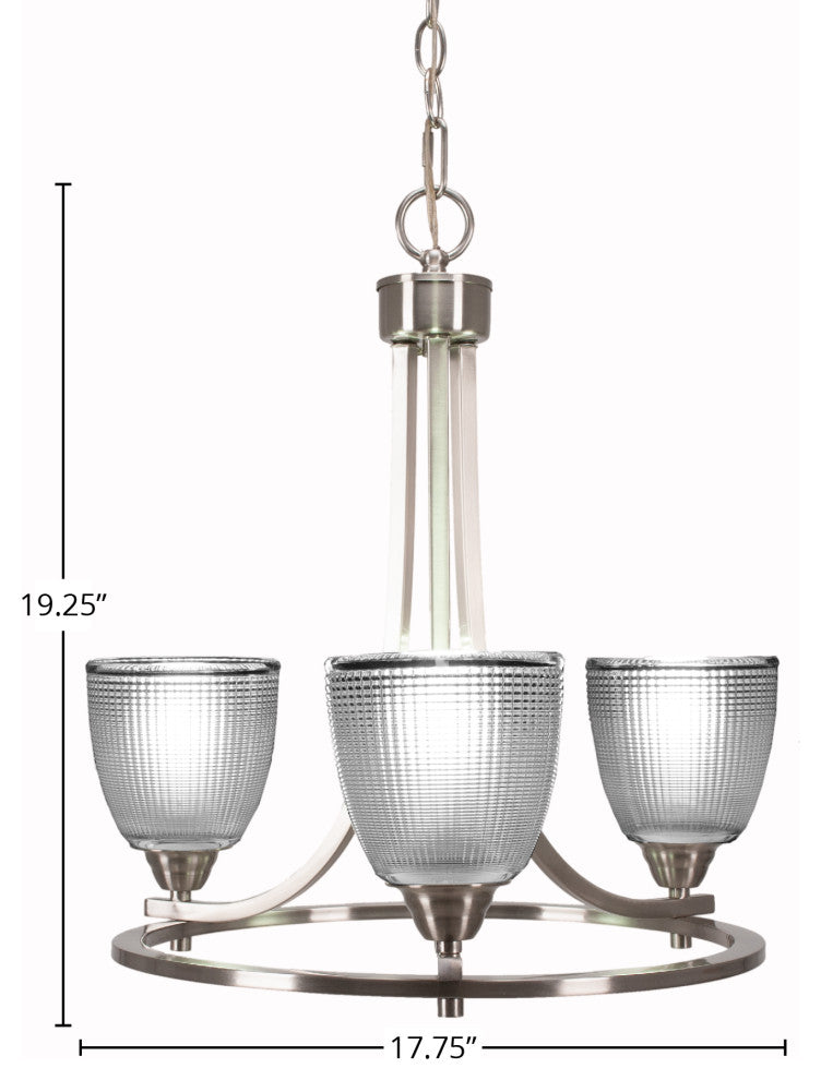 Paramount Uplight 3-Light Chandelier, Brushed Nickel, 5" Clear Ribbed Glass