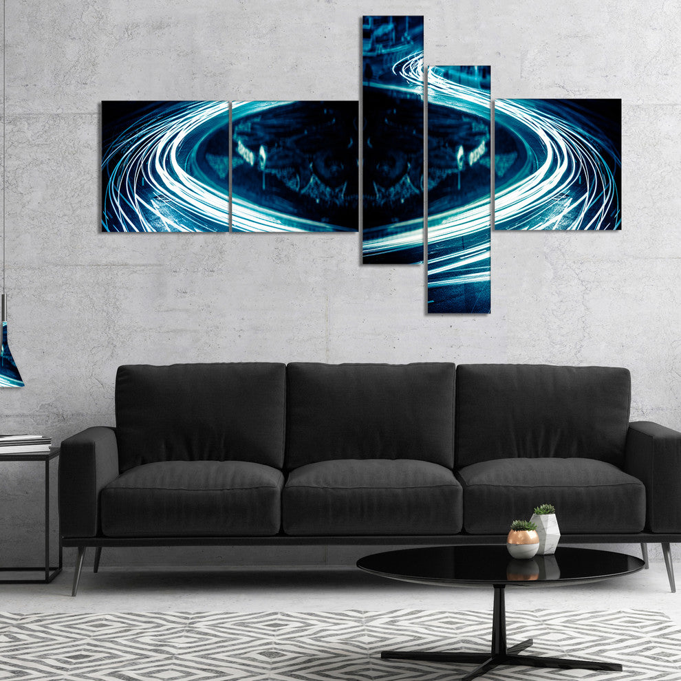 Blue Light Trails, Abstract Canvas art print, 60"x32", 5 panels