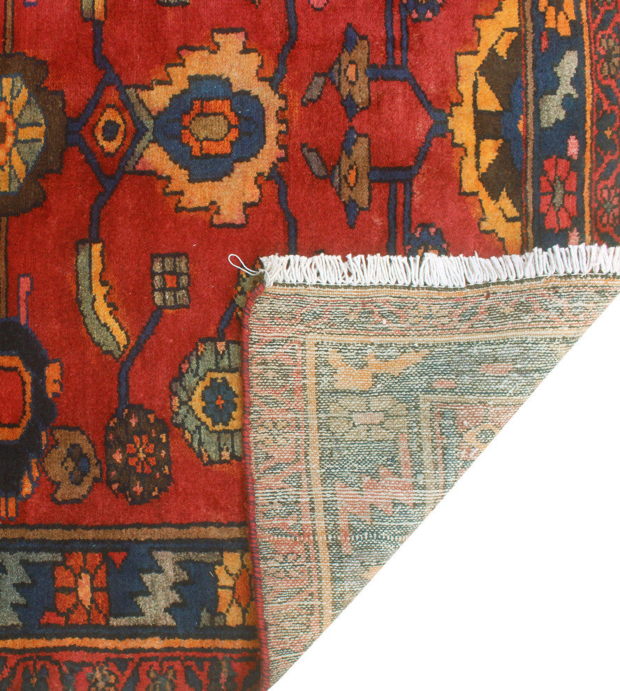 Fine Vintage Distressed Sahba Rust/Navy Runner, 4'2x11'4