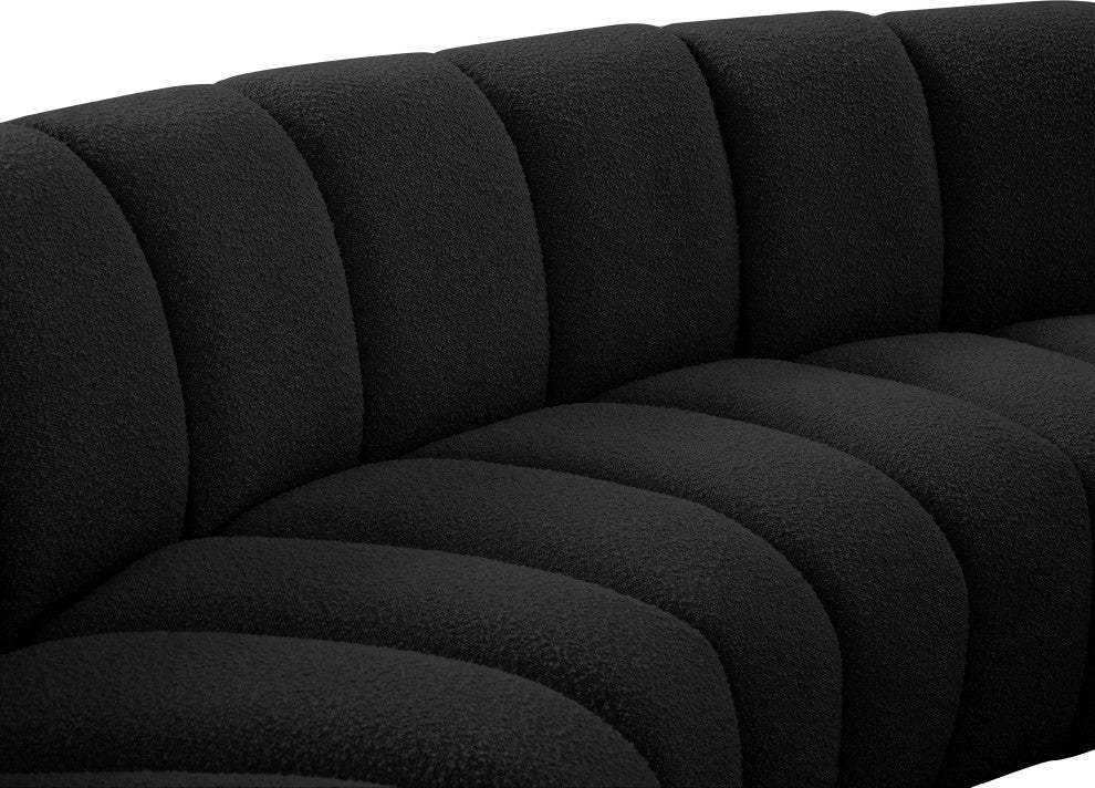 Infinity Black Boucle Fabric Upholstered Arc Shaped Modular Sectional, Black, 10-Piece, Arc-Shaped