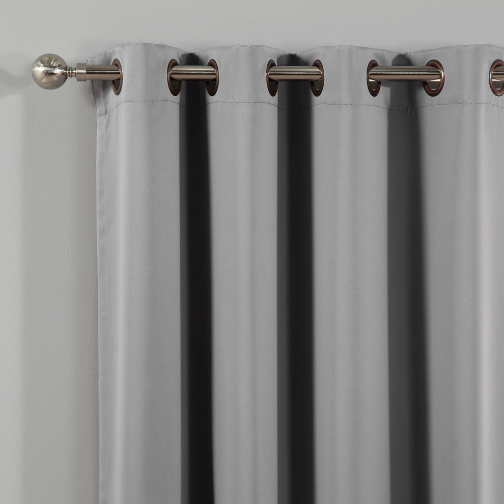 Solid Grommet Top Thermal Insulated Blackout Curtains, Gray, 63"