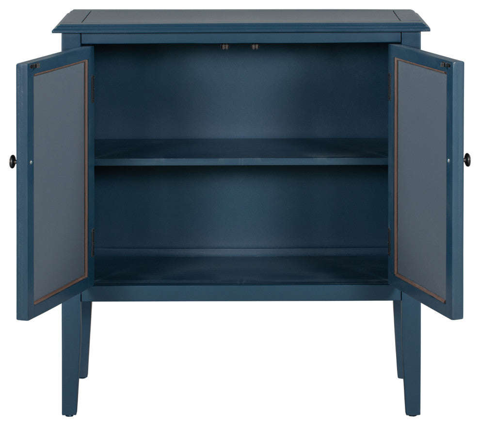 Wood Double Mirrored Door Accent Cabinet with Adjustable Shelf, Blue, 32" X 14"