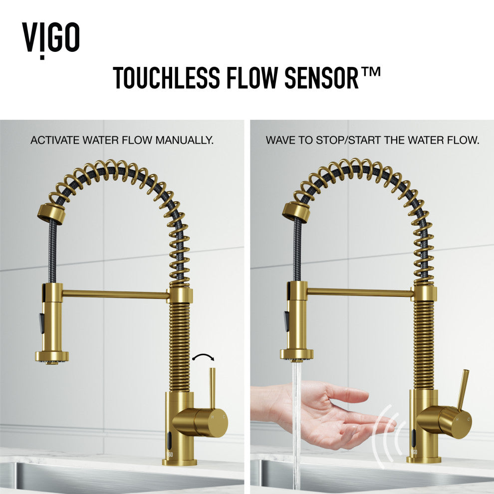 VIGO Edison 19" H Single Handle Pull-Down Sprayer Kitchen Faucet, Matte Brushed Gold, Touchless, Without Extras