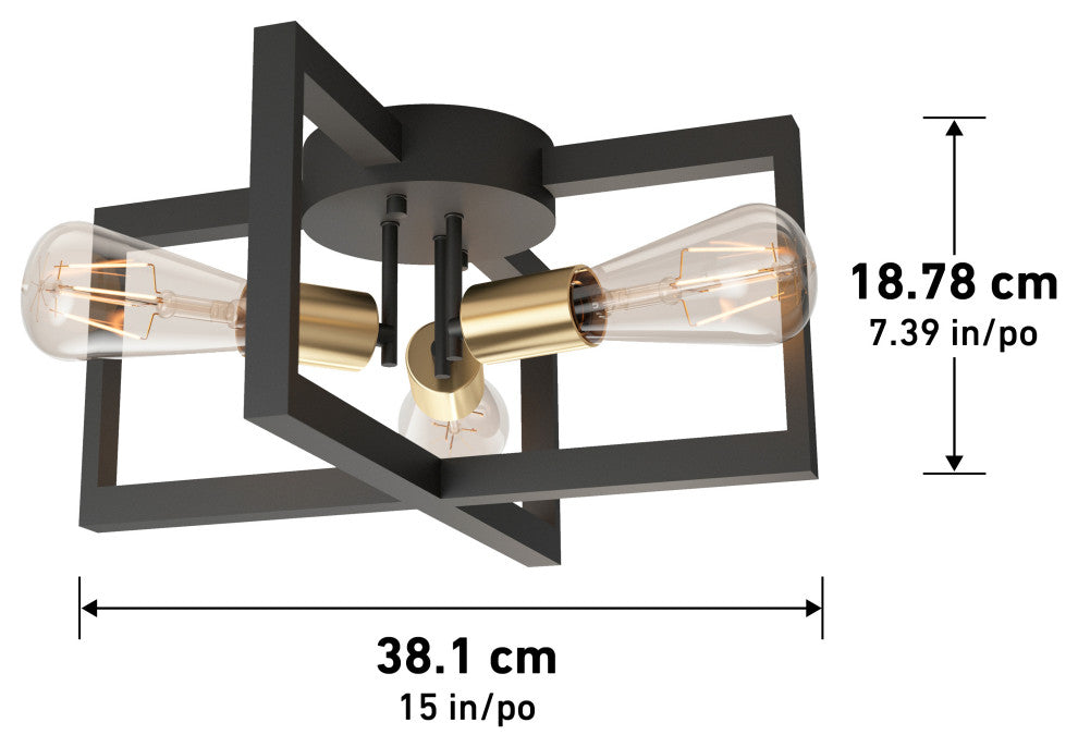 Artika Holt Modern Mid-Century Semi Flush Mount Light Fixture Black and Gold