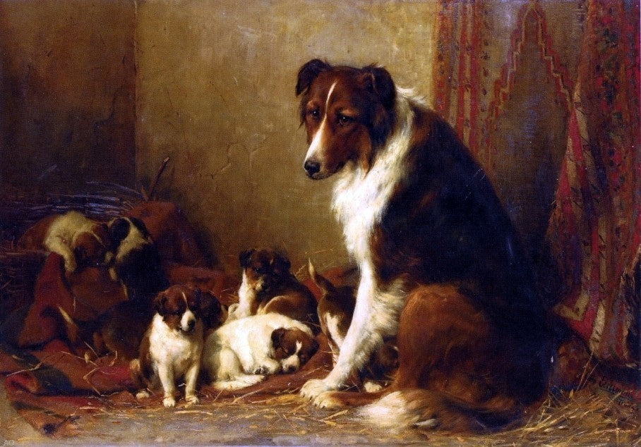 Otto Eerelman A Collie and Her Puppies, 18"x27" Wall Decal