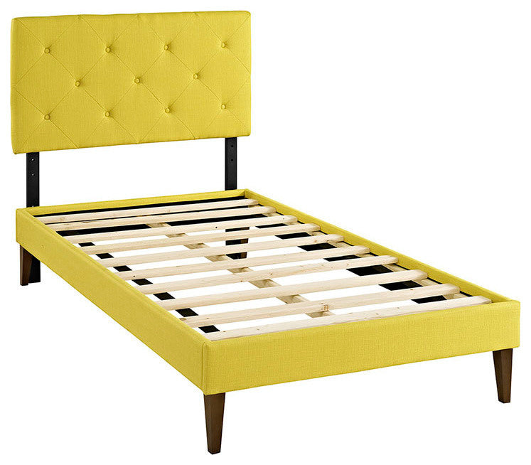 Terisa Twin Fabric Platform Bed With Squared Tapered Legs, Sunny