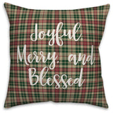 Joyful, Merry & Blessed, Tartan Plaid 18x18 Throw Pillow