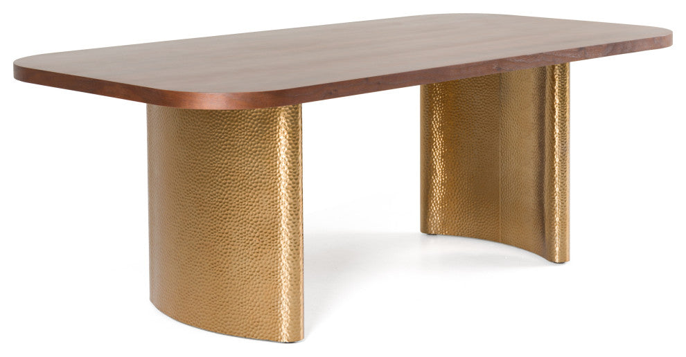 Modrest Marjorie Modern Walnut, Brushed Gold Rectangular Dining Table