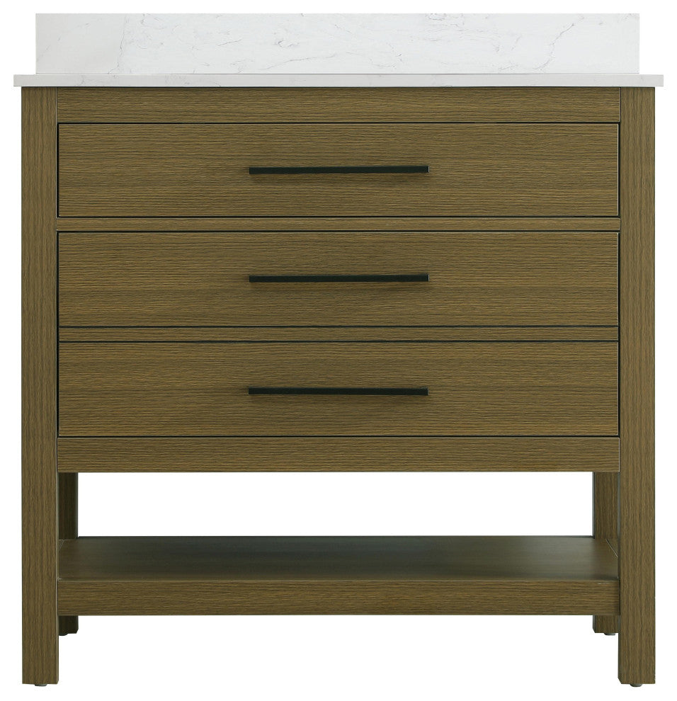 Home Living 36" Single Bathroom Vanity, Chestnut Brown With Backsplash