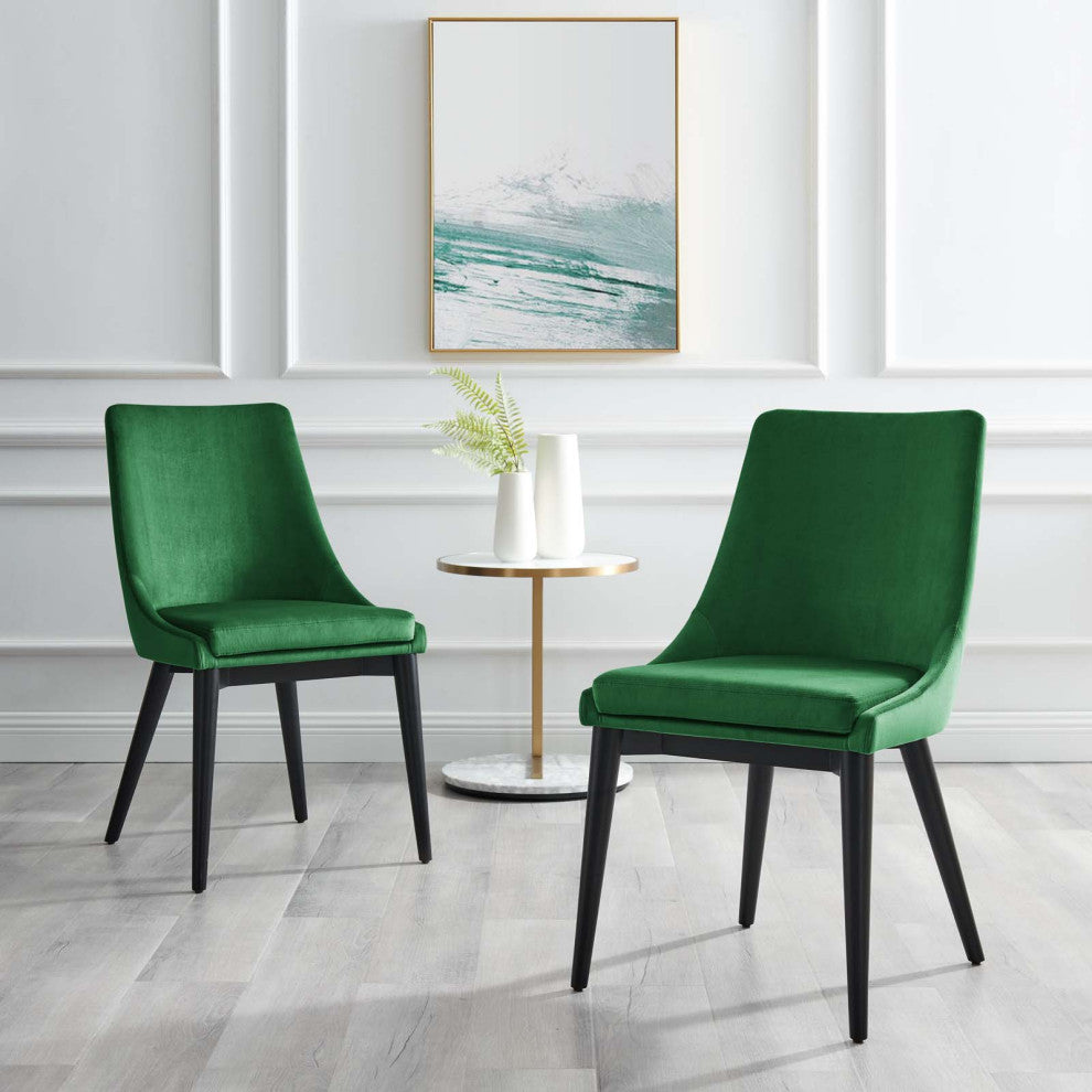 Side Dining Chair, Set of 2, Green, Velvet, Modern, Cafe Bistro Hospitality