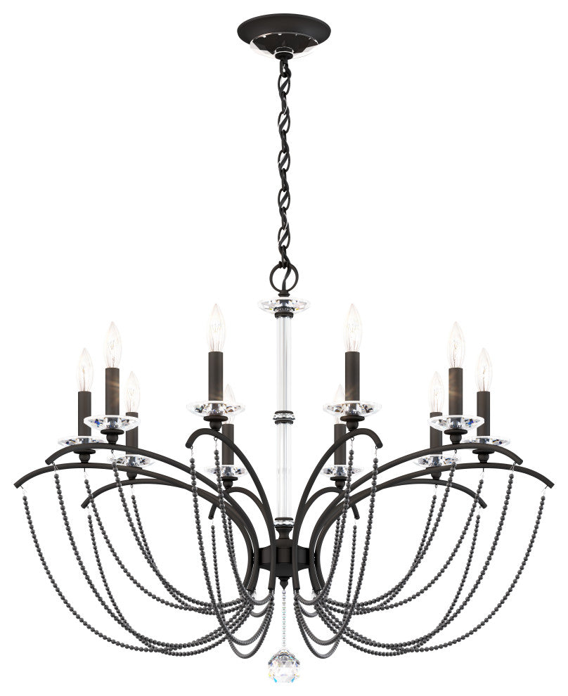 Priscilla 36x28" 10 Light Chandelier, Black Matte, In Dark Gray Pearl