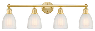 Brookfield 4-Light 33" Bath Vanity Light, Satin Gold Finish, White Shade