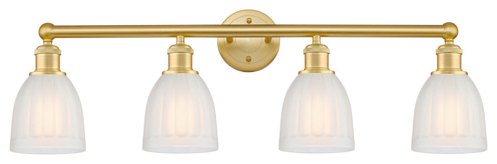 Brookfield 4-Light 33" Bath Vanity Light, Satin Gold Finish, White Shade