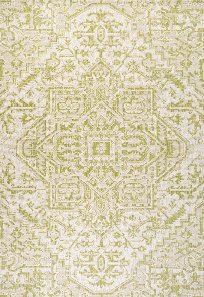 Estrella Bohemian Medallion Textured Weave Indoor/Outdoor, Cream/Green, 3 X 5