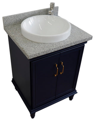 25" Single Vanity, Blue Finish With Gray Granite And Round Sink