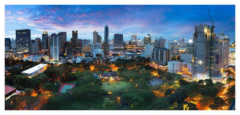 Bangkok City Skyline, Large Cityscape Canvas Art Print, 60"x28"