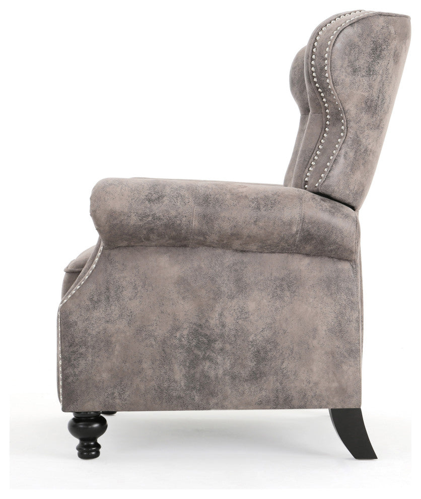 GDF Studio Walder Contemporary Tufted Fabric Recliner with Nailhead Trim, Warm Stone