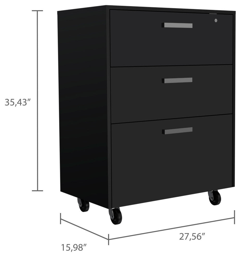 DEPOT E-SHOP Danbury Storage Cabinet with 3 Drawers, Black