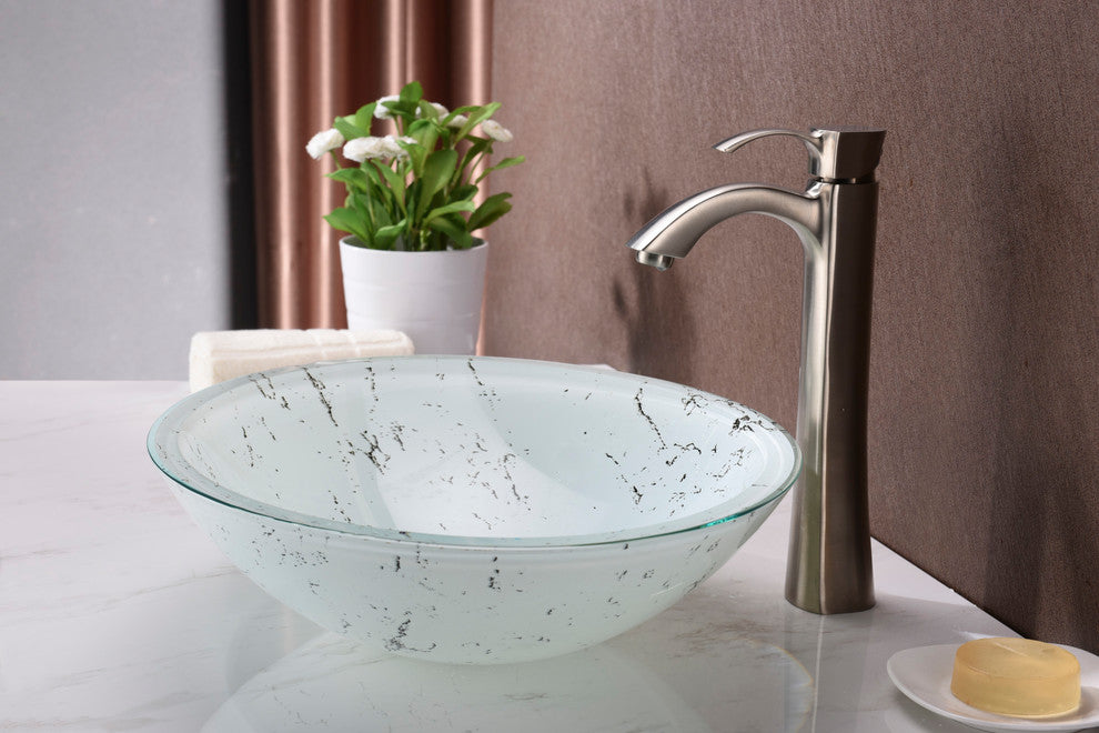 Marbela Series Vessel Sink, Marbled White
