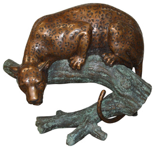Leopard on a Tree Trunk Bronze Statue -  Size: 38"L x 34"W x 36"H.