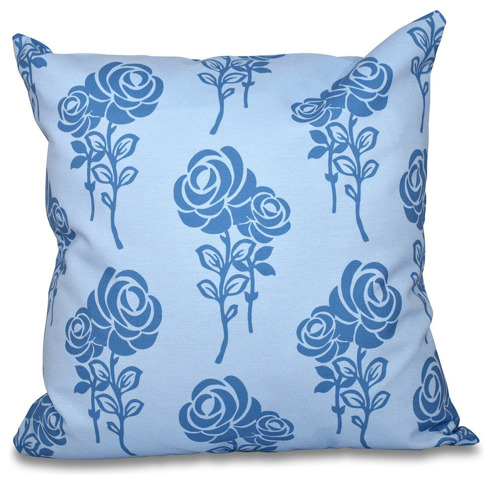 Carmen, Floral Print Pillow, Blue, 26"x26"