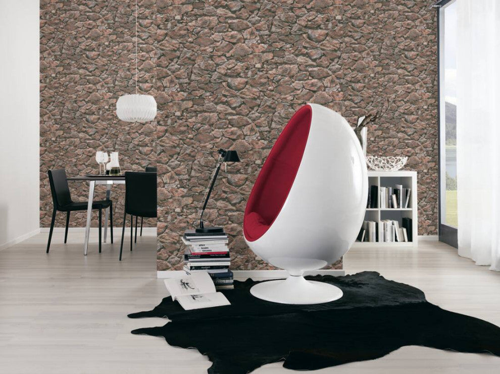 Faux Textured Wallpaper, Stones, Black Brown Red, One Roll