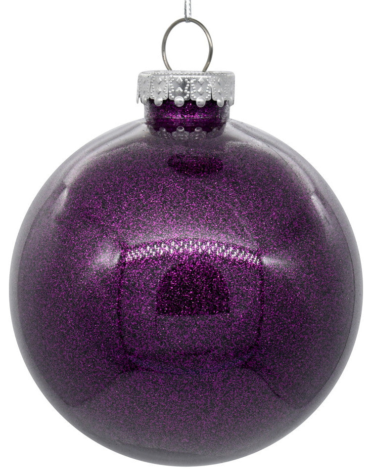 Clear Ornament With Glitter Interior , Plum, 3"