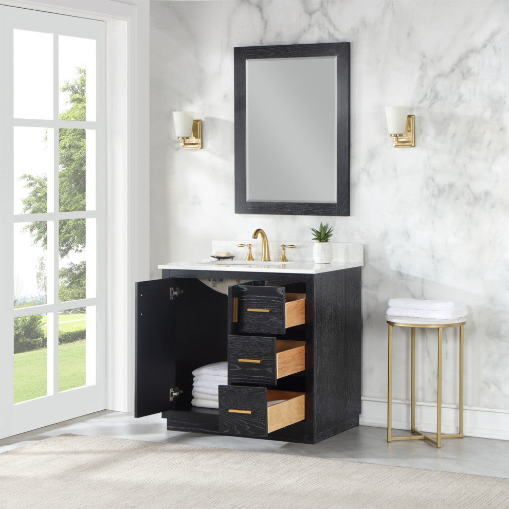 Altair Gazsi Black Oak Bathroom Vanity Set, 36", With Mirror