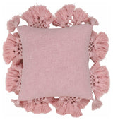 Stone Washed Blush Pink Cotton Tasseled Pillow
