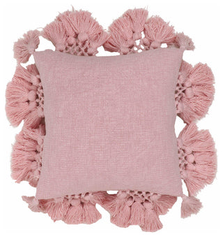 Stone Washed Blush Pink Cotton Tasseled Pillow
