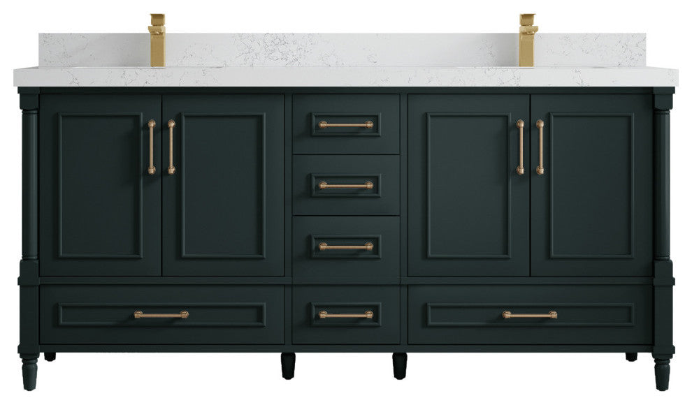 Aberdeen 72 Double Sink Bath Vanity in Dark Forest Green 2" Empira Quartz