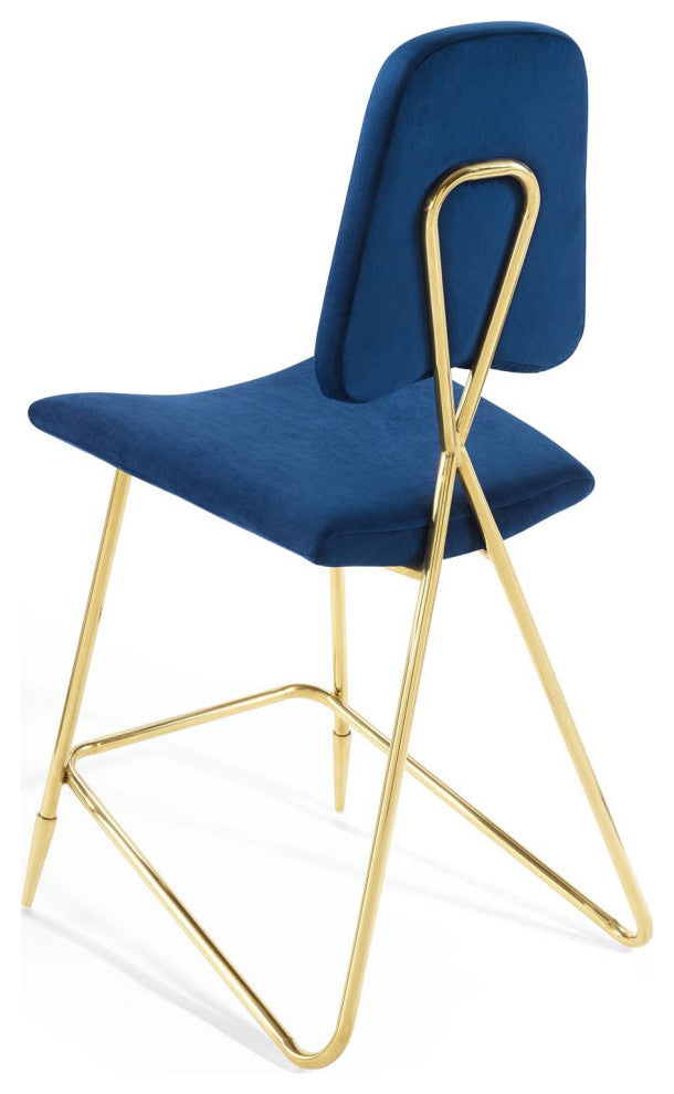 Counter Stool Chair, Set of 2, Velvet, Metal, Blue Navy, Modern, Bar Pub Bistro