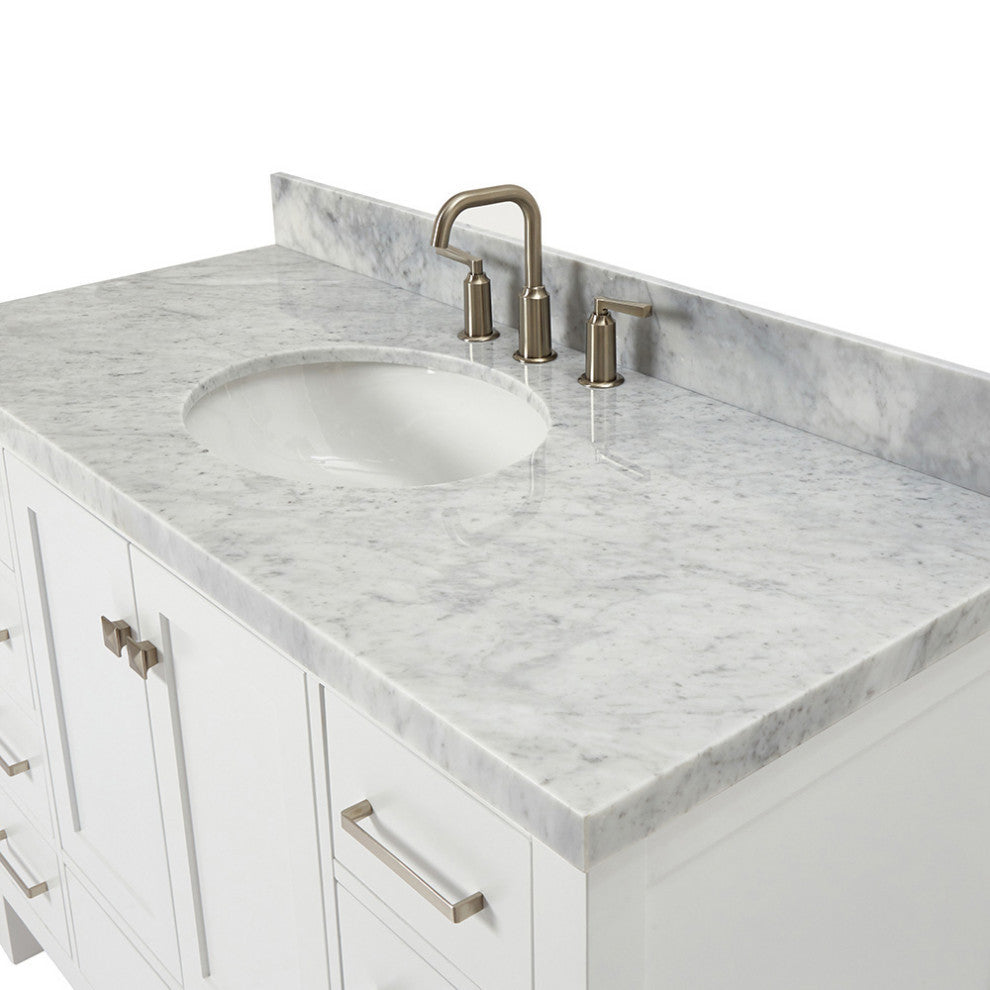 ARIEL Cambridge 49" Single Oval Sink Bathroom Vanity White With Marble Top