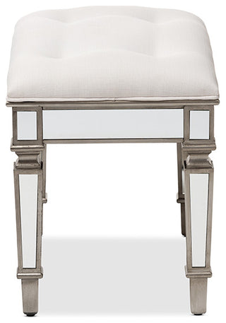 Keswick Off White Fabric Mirrored Ottoman Vanity Bench