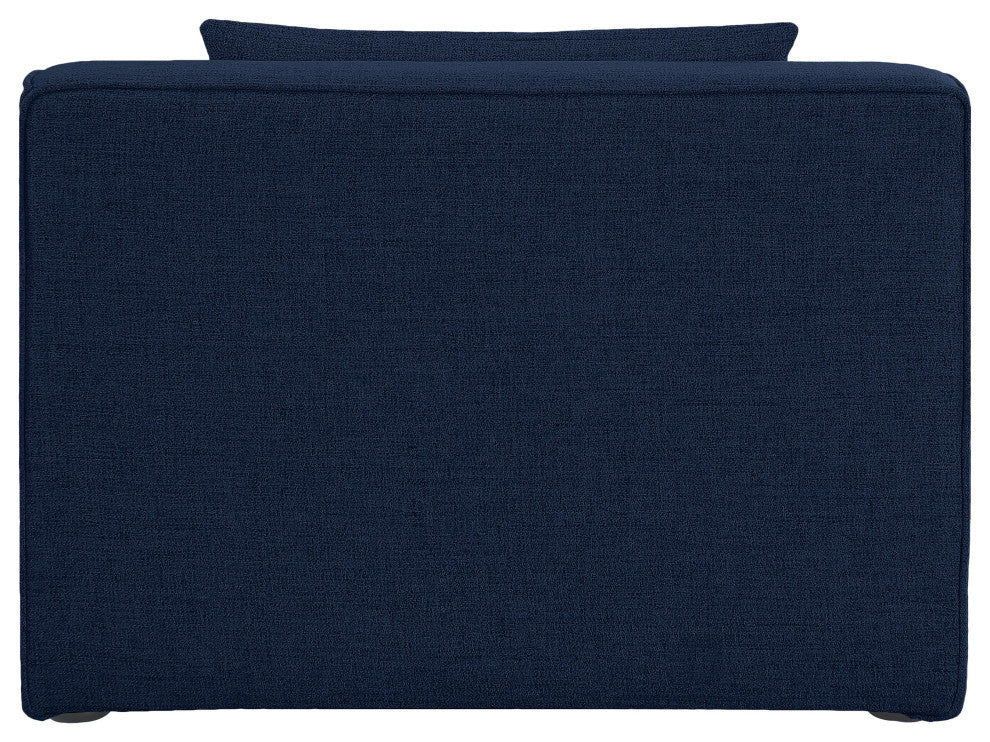 Cube Upholstered Modular Component, Navy, Linen Texured Fabric, Armless Chair