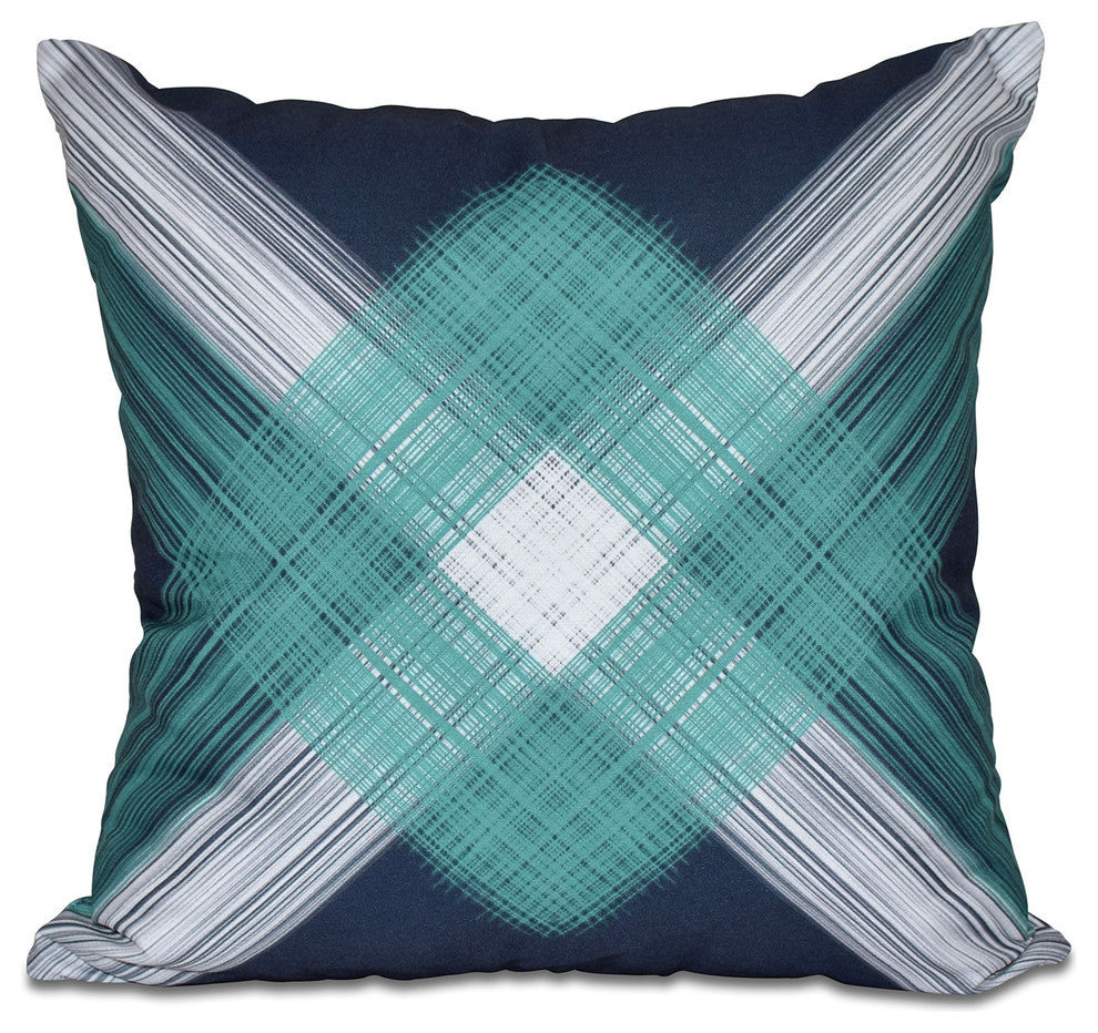 String Art, Geometric Print Outdoor Pillow, Navy Blue, 18"x18"