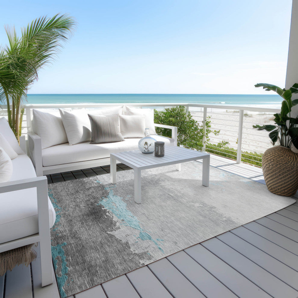 Machine Washable Indoor/Outdoor Chantille ACN1885 Teal 3' x 5' Rug