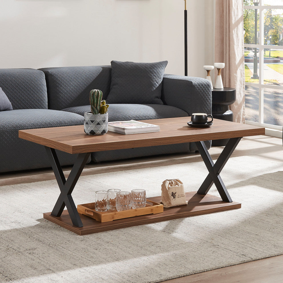 Double-Layer X Coffee Table With Storage