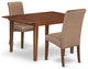 3Pc Kitchen Table, Linen Brown Fabric Parson Chairs, Mahogany Chair Legs