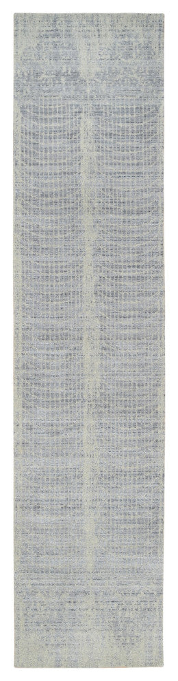 Gray, Jacquard Hand Loomed, Wool And Plant Based Silk, Rug, 2'6" x 12'0"