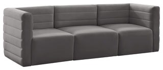 Quincy Velvet Upholstered 3-Piece Modular Sofa, Grey