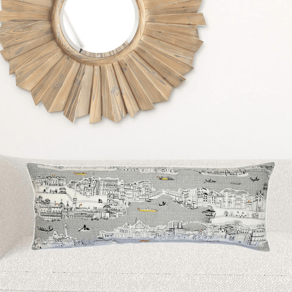 35" White Venice Daylight Skyline Lumbar Decorative Pillow