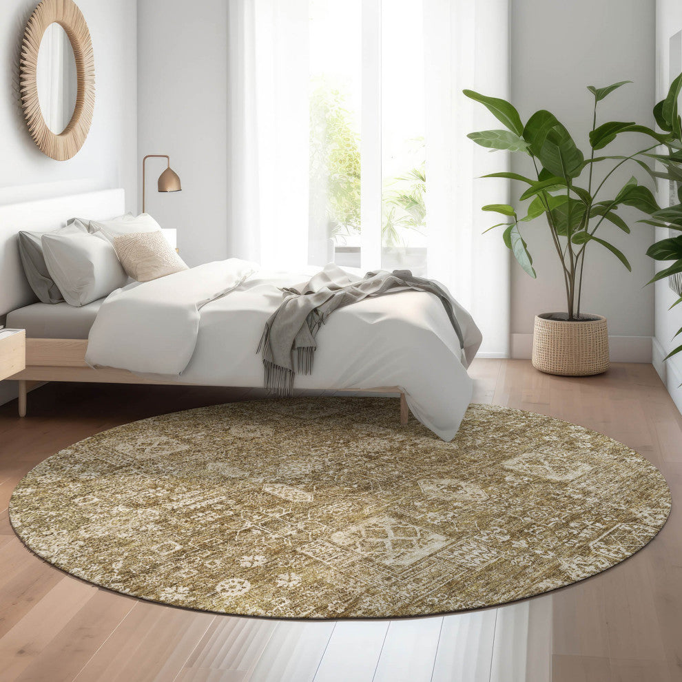 Premium Machine Washable Mayfield AMF637 Brown 8' x 8' Round Rug