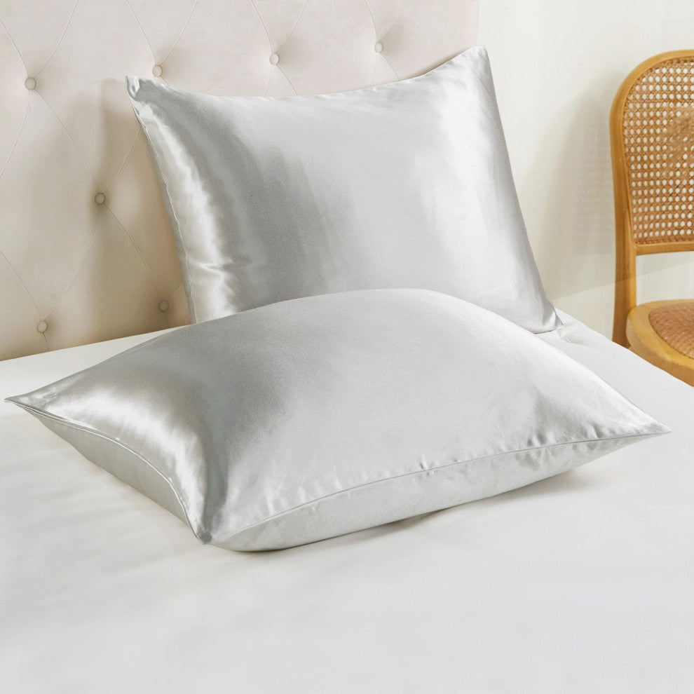Luxury Silk-Cotton Blend Pillowcase Set of 2, 20'' x 36'', Grey