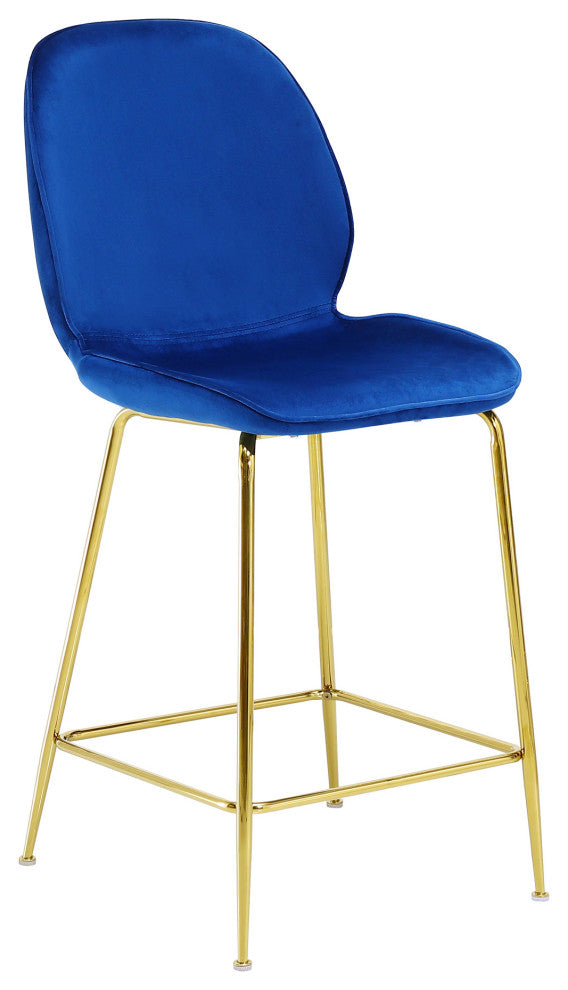 Tara Velvet Bar Chairs with Gold Plated Legs, Set of 2, Navy, 29"