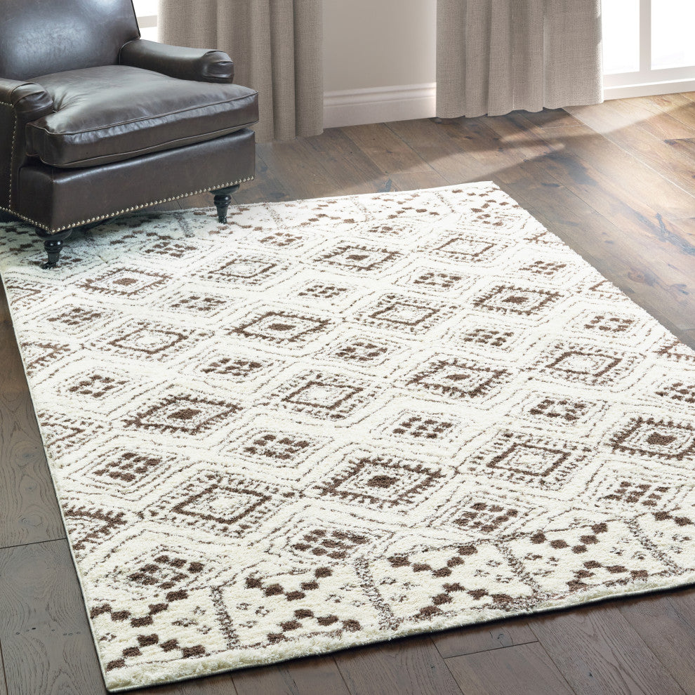 Viviana Distressed Tribal Ivory/ Brown Area Rug, 6'7"X9'6"