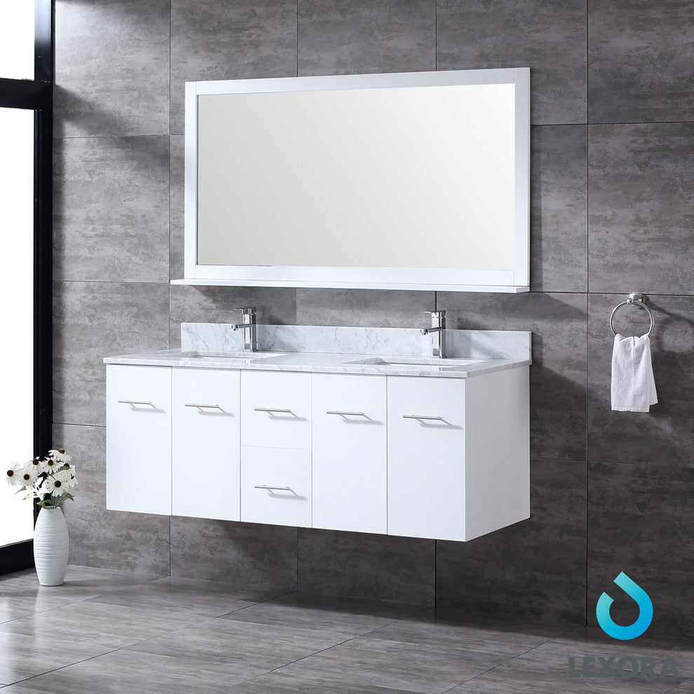 60" Double Vanity With Carrera Marble Top and Sinks